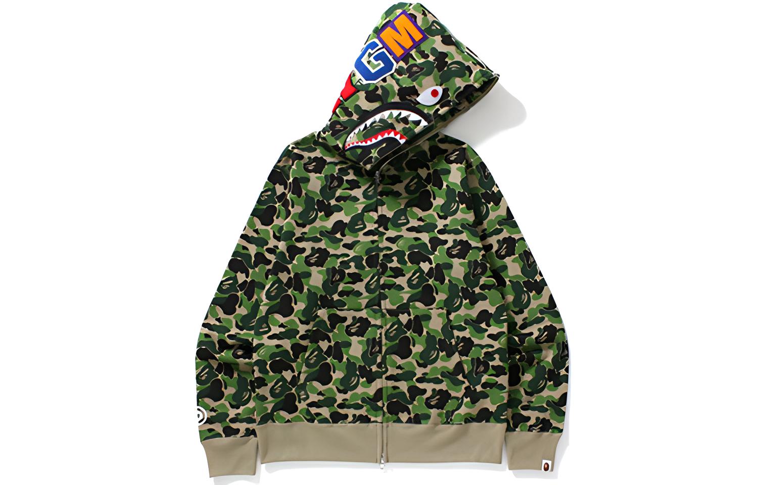 A BATHING APE Autumn shark, camouflage cardigan, hoody, green sweatshirt for men and women, loose fit