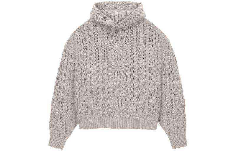 Мужское худи Fear Fear of God Essentials FW23 Cable Knit Hoodie /Silver Cloud (дымчато-серое)