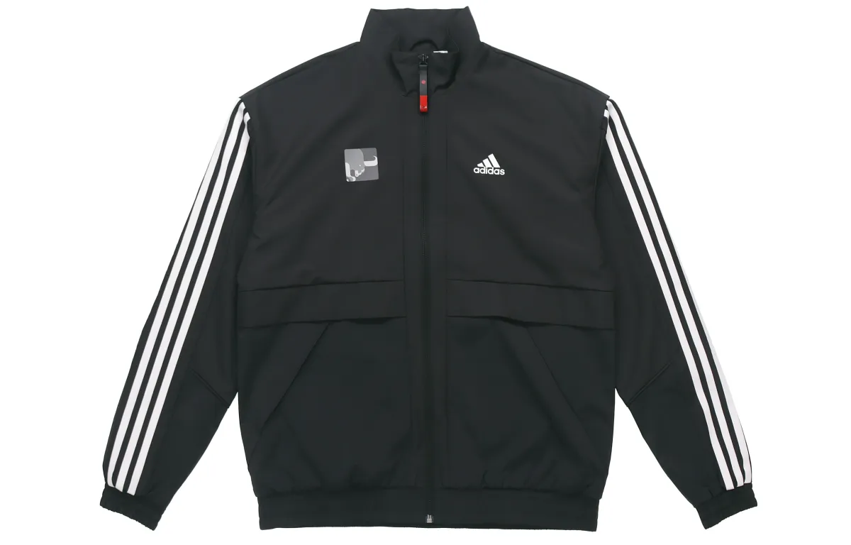 Adidas CNY Collection Jkt South Fleece Lined Thermal Stand Collar Sports Vintage Stripes Jacket Men's Black