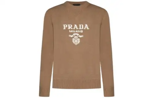 PRADA Sweaters Men's Brown Crew Neck Moderate Other