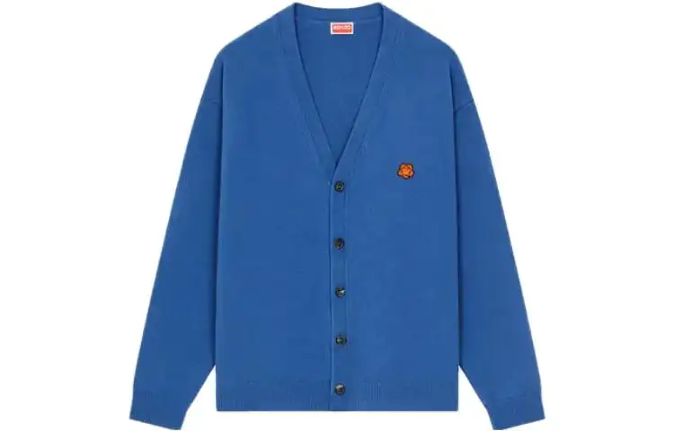 KENZO Sweaters Men's Blue V Neck Moderate Cardigan