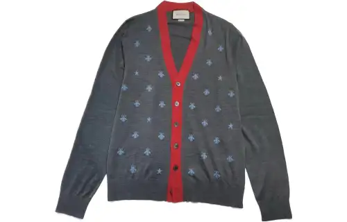 GUCCI Knitwear Unisex Gray V Neck Moderate Cardigan