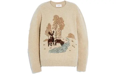 COACH Sweaters Men's Camel Crew Neck Moderate Straight Fit