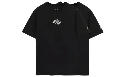 Li Ning T Shirts Men's 2 Pack Black Crew Neck Moderate Straight Fit