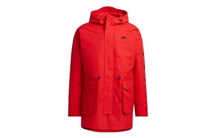 Adidas CNY Collection CNY Jkt Top Sports Training Print Hooded Fleece Lined Woven Jacket Men's Light Scarlet