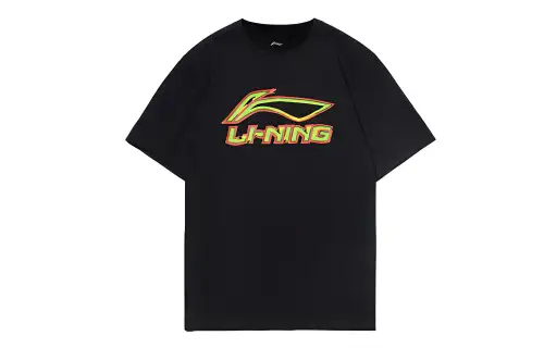 Li Ning T Shirts Men's Black Crew Neck Moderate Straight Fit