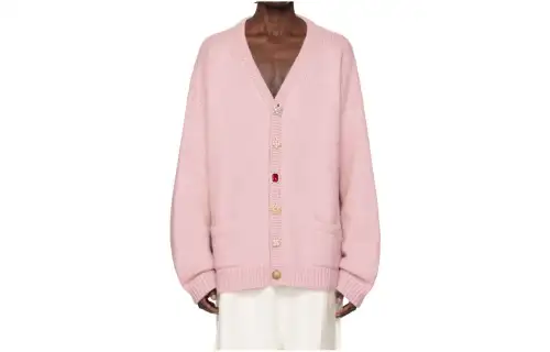 Vetements Knitwear Men's Pink V Neck Moderate Cardigan