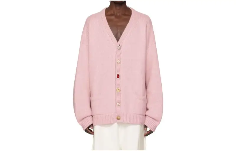 Vetements Knitwear Men's Pink V Neck Moderate Cardigan
