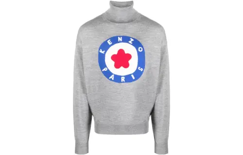 KENZO Roll Neck Logo Intarsia Knitted Jumper