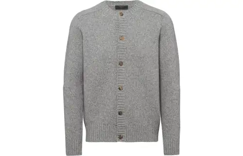 PRADA Knitwear Men's Gray V Neck Moderate Cardigan