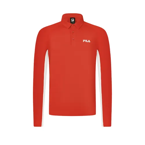 FILA Polo Shirts Men's National Flag Red Logo Standard Color Polo Collar Moderate Straight Fit