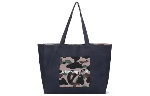 A BATHING APE × A.P.C Collaboration Cotton Tote Bag, Shopping Bag, Shoulder Bag, Handbag Regular Unisex Navy Blue