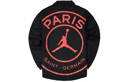 Jordan × PSG LOGO Instructor Jacket, Jordan × Paris Saint Germain Jackets Men's Black Lapel Moderate Other