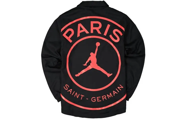 Jordan × PSG LOGO Instructor Jacket, Jordan × Paris Saint-Germain Jackets Men's Black Lapel Moderate Straight Fit