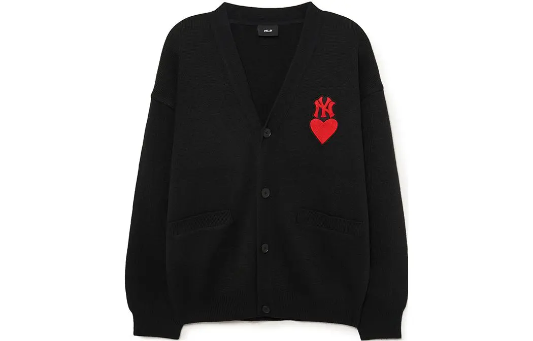 MLB Knitwear Unisex Black V-neck Moderate Cardigan