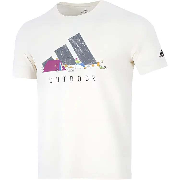 Adidas T-Shirts Men's Ecru Crew Neck Moderate Straight Fit
