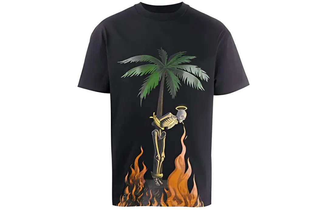 PALM ANGELS T Shirts Men's Black Crew Neck Moderate Straight Fit