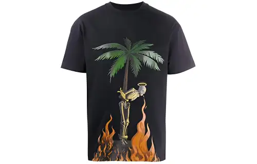 PALM ANGELS T Shirts Men's Black Crew Neck Moderate Straight Fit