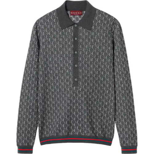 GUCCI Monogrammed Long Sleeve Polo Shirt