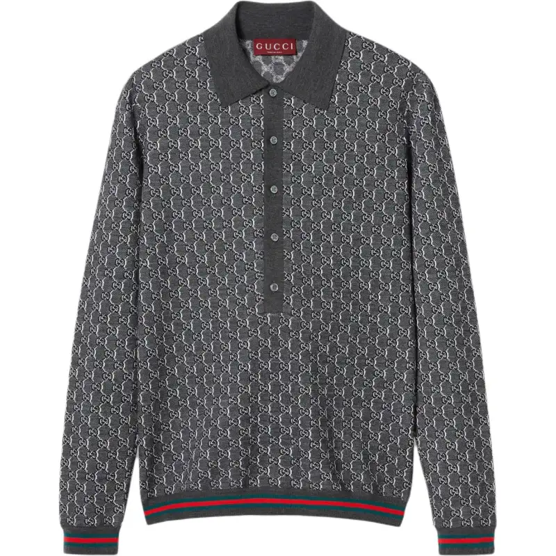 GUCCI Monogrammed Long Sleeve Polo Shirt