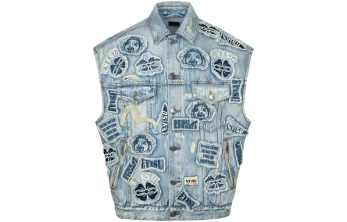 EVISU Tank Tops Men's Denim Blue Lapel Moderate Other