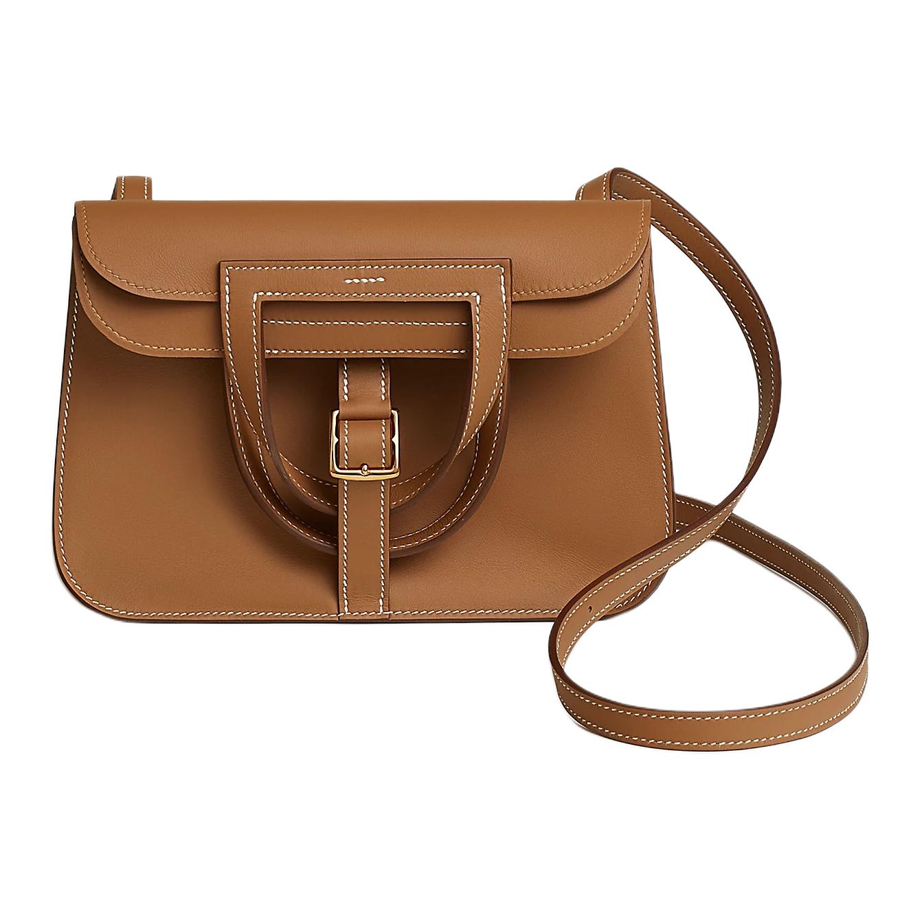 HERMES Halzan Swift Calfskin Shoulder Bag Mini Women's Gold 8.7 x