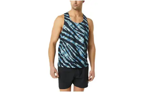 ASICS Tank Tops Men's Sky Blue Crew Neck Moderate Straight Fit