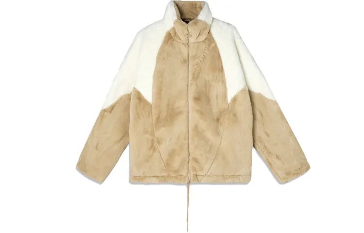 Adidas Originals Trefoil Speed Fur Faux Fur Fleece Lined Casual Sports Stand Collar Jacket Winter Unisex Brown