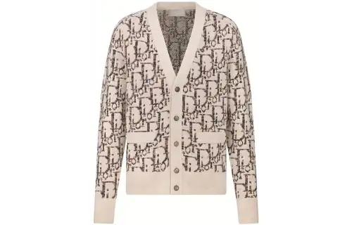 DIOR Knitwear Men's Khaki V Neck Moderate Cardigan
