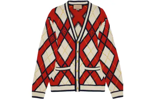 GUCCI Knitwear Men's Red V Neck Moderate Cardigan