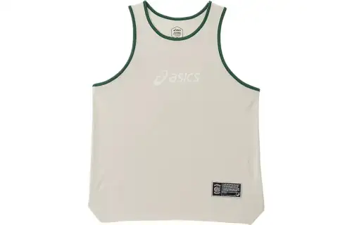 ASICS Tank Tops Men's Ecru Crew Neck Moderate Racerback