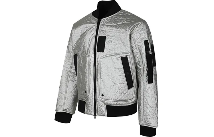Jordan Jackets Men's Silvery White Baseball Collar Moderate Straight Fit