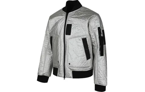 Jordan Jackets Men's Silvery White Baseball Collar Moderate Straight Fit