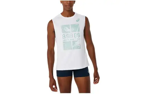 ASICS Tank Tops Men's White Crew Neck Moderate Straight Fit