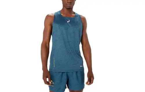 ASICS Tank Tops Men's Blue Crew Neck Moderate Straight Fit
