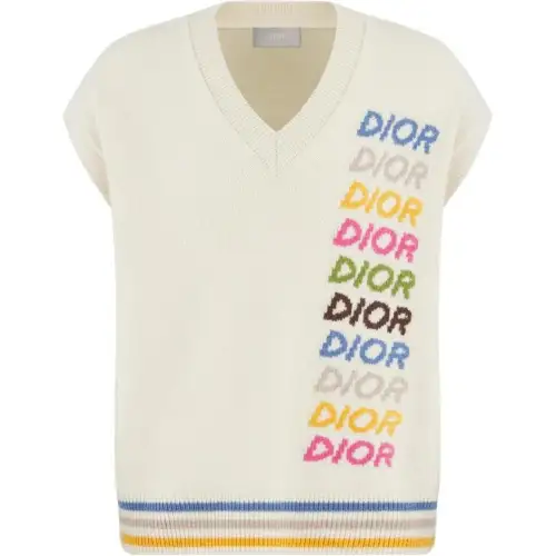 DIOR Knitwear Men's White V Neck Moderate Other