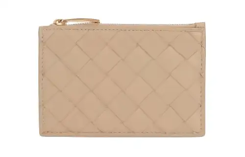 Bottega Veneta Lambskin Wallet, Card Holder Women's Beige