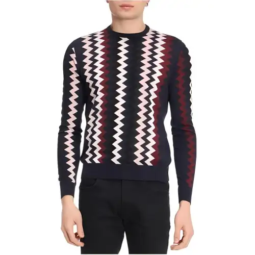 PRADA Sweaters Men's Dark Blue Crew Neck Moderate Other