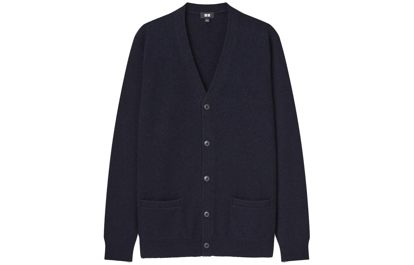 UNIQLO Sweaters Unisex Navy Blue V Neck Moderate Cardigan