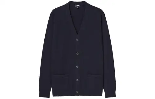 UNIQLO Sweaters Unisex Navy Blue V Neck Moderate Cardigan