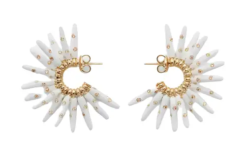 Bottega Veneta 925 Sterling Silver, Gold Plated, Cubic Zircon, Enamel Earrings Women's White