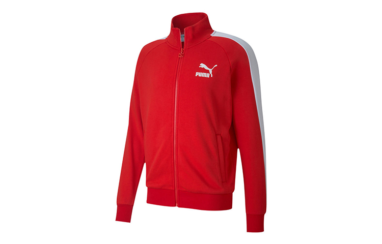 Puma Iconic T7 Track Top FT Knitted Fitted Stand Collar Retro Sports Colorblock Jacket Men's Bright Red