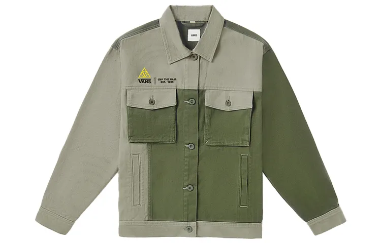 Vans Sixtysix Twill Jackets Unisex Army Green Lapel Moderate Workwear