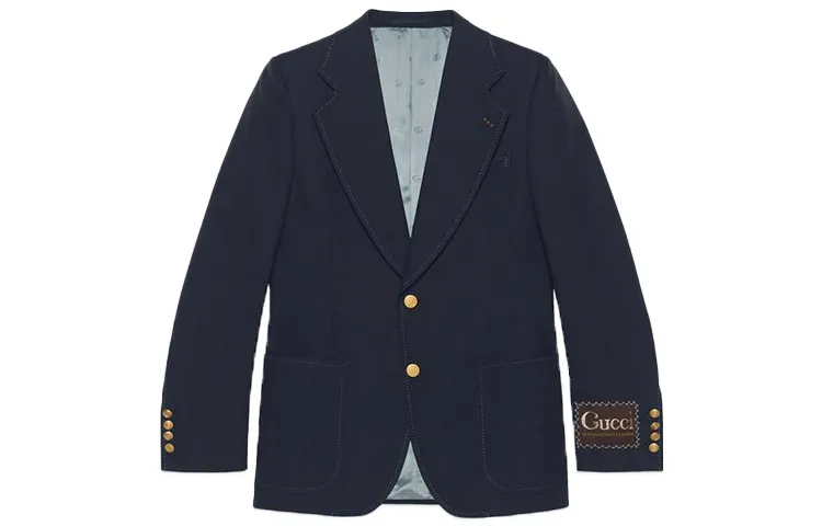 GUCCI Jackets Men's Dark Blue Suit Collar Moderate Other