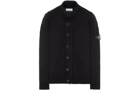 STONE ISLAND High Neck Logo Patch Ribbed Cardigan