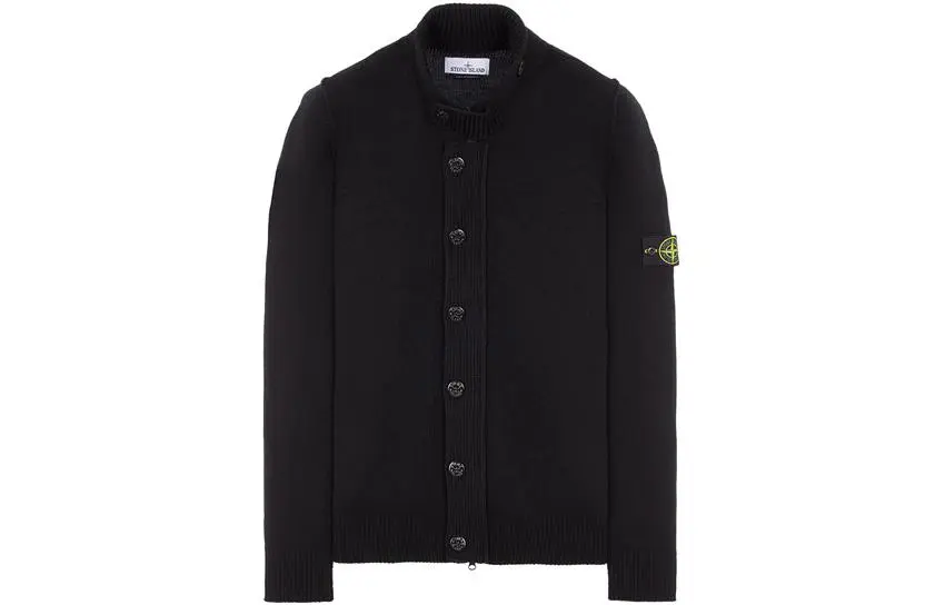 STONE ISLAND High Neck Logo Patch Ribbed Cardigan