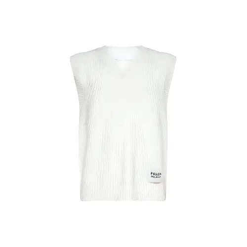PRADA Tank Tops Men's White V Neck Moderate Straight Fit