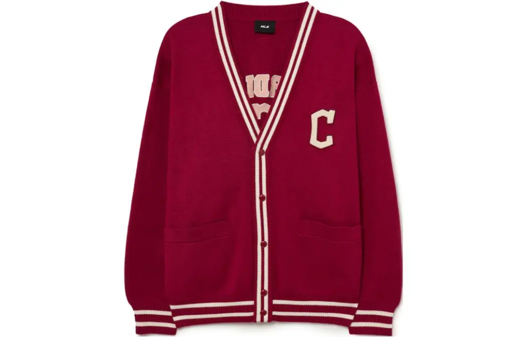 MLB Knitwear Unisex Red V-neck Moderate Cardigan