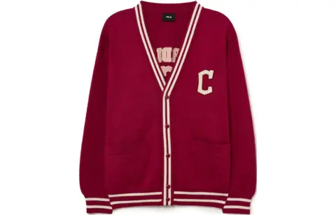 MLB Knitwear Unisex Red V-neck Moderate Cardigan
