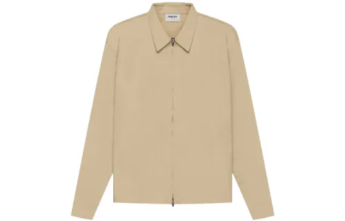 Fear of God Essentials SS21 Twill Jacket Khaki Solid Color Zipper Windproof Lapel Shirt Jacket American Heavy Jacket Same Style for Men and Women Khaki